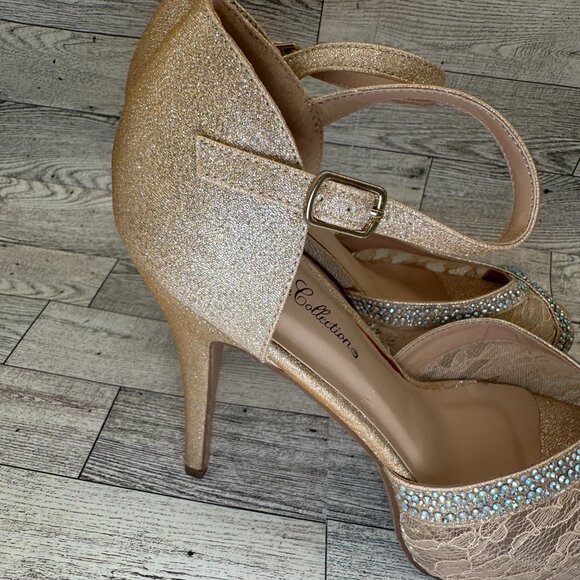 Women's De Blossom Collection Size 9 High Heels w/Rhinestones & Lace‎ - Picture 10 of 13